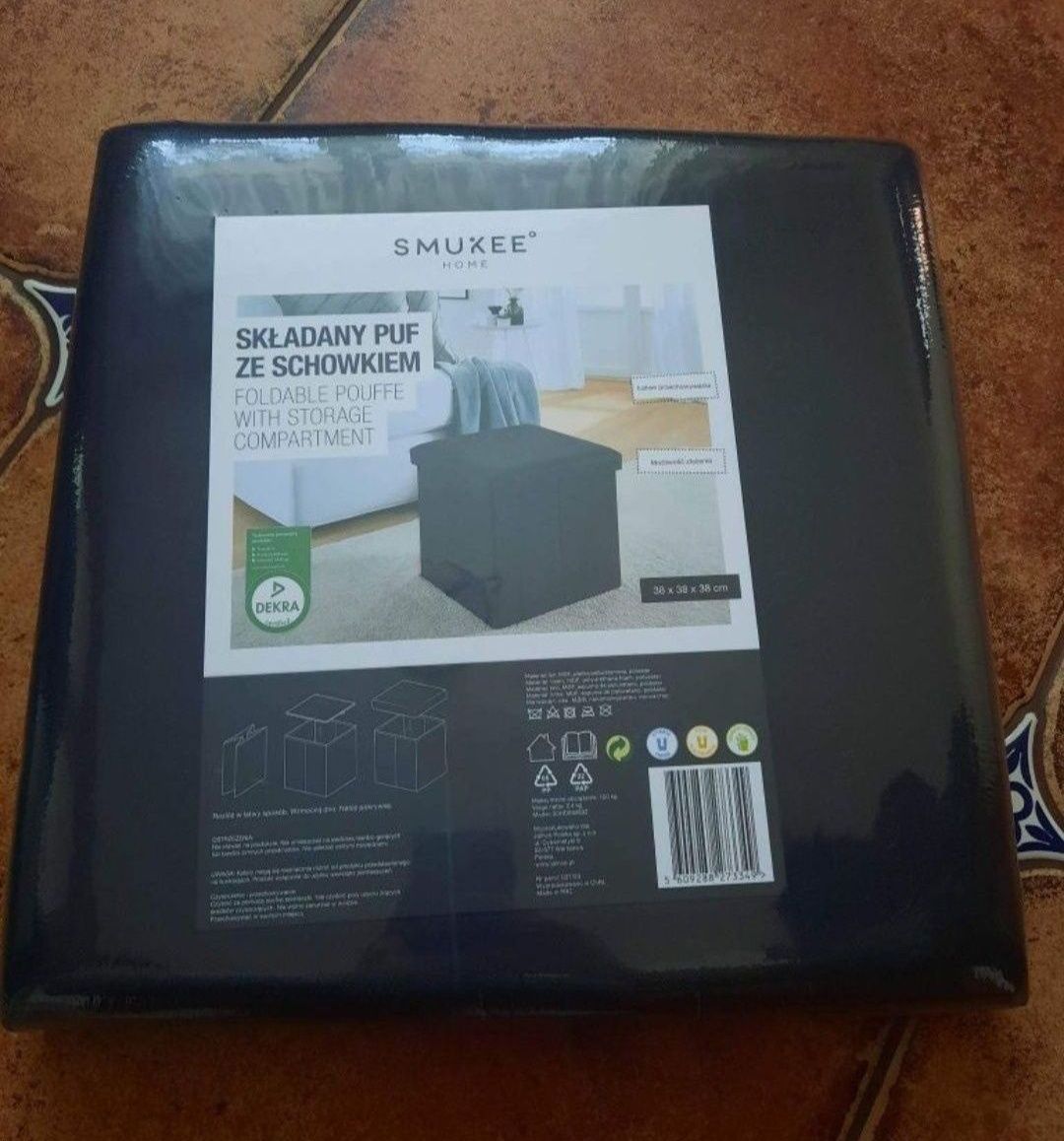 Nowe dwie czarne puf pufy składane ze schowkiem 38 x 38 x 38 cm