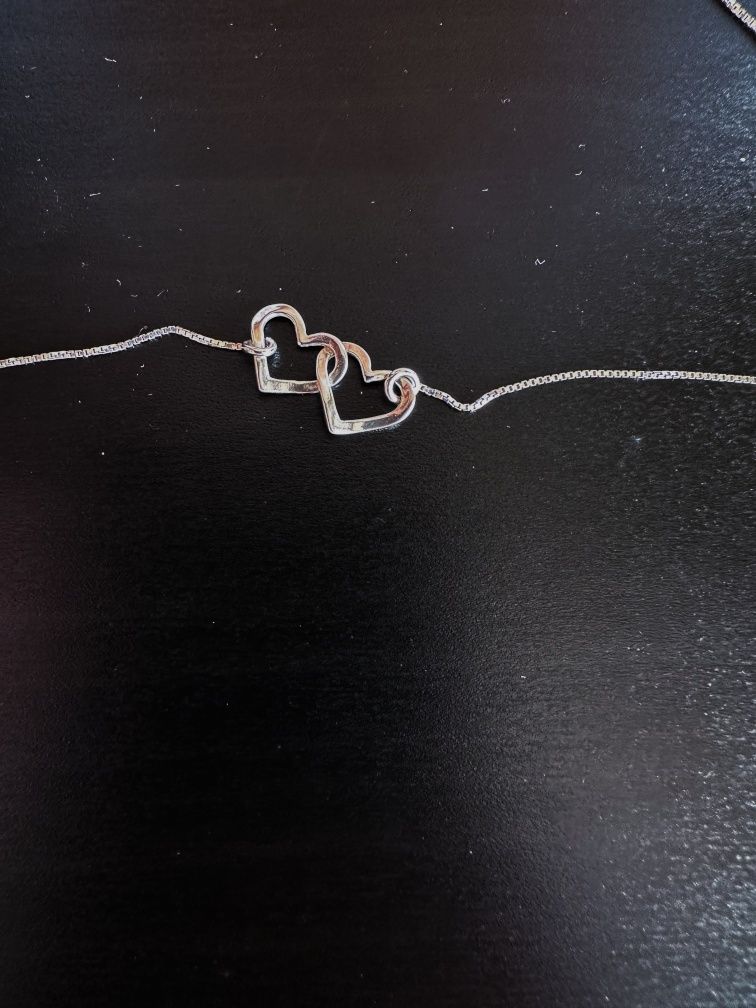 Srebrny naszyjnik serce łańcuszek złączone dwa serca