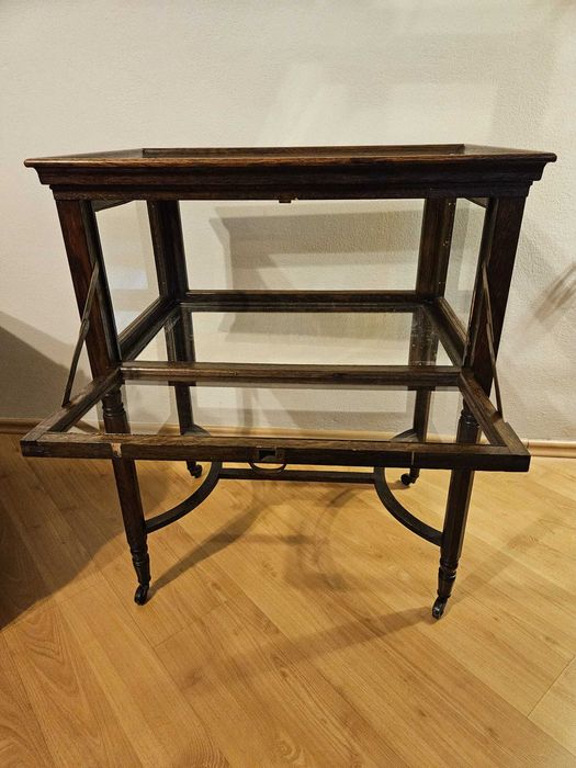 Stylowy barek / witrynka – drewno, szkło, lustro, na kółkach