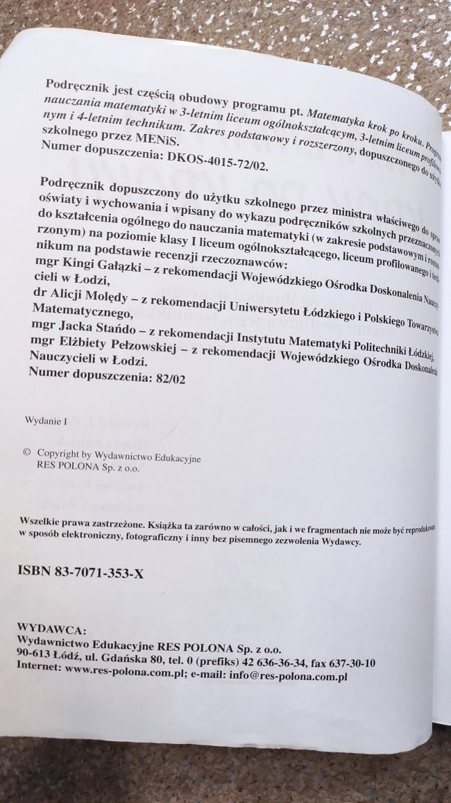 Matematyka krok po kroku 1 Podręcznik dla klasy 1 LO liceum technikum