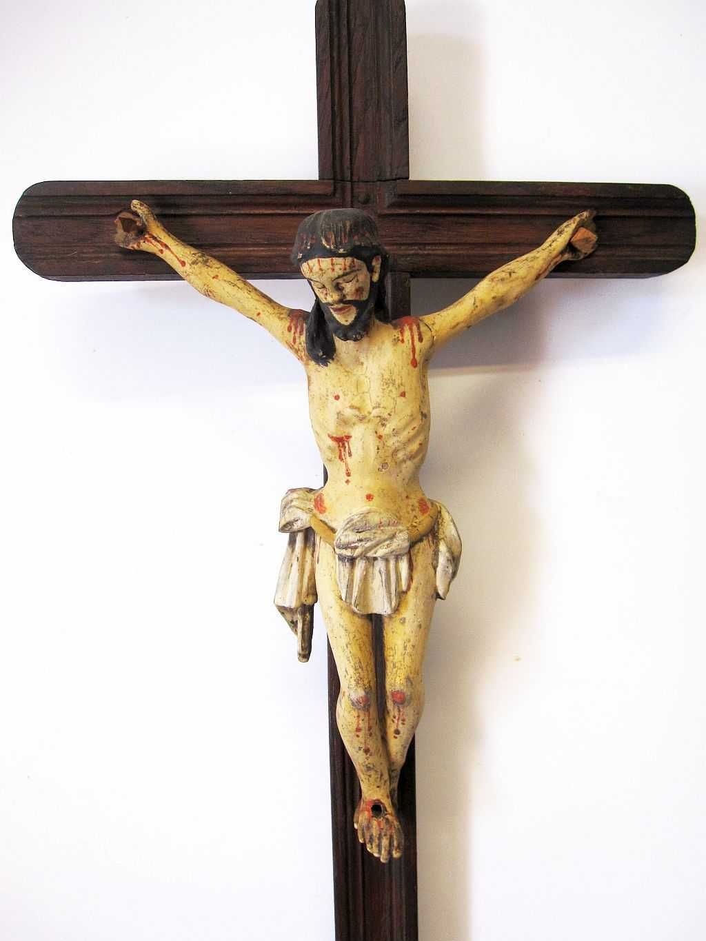 antigo crucifixo em pau santo com Cristo policromado-Sec. XIX - XX