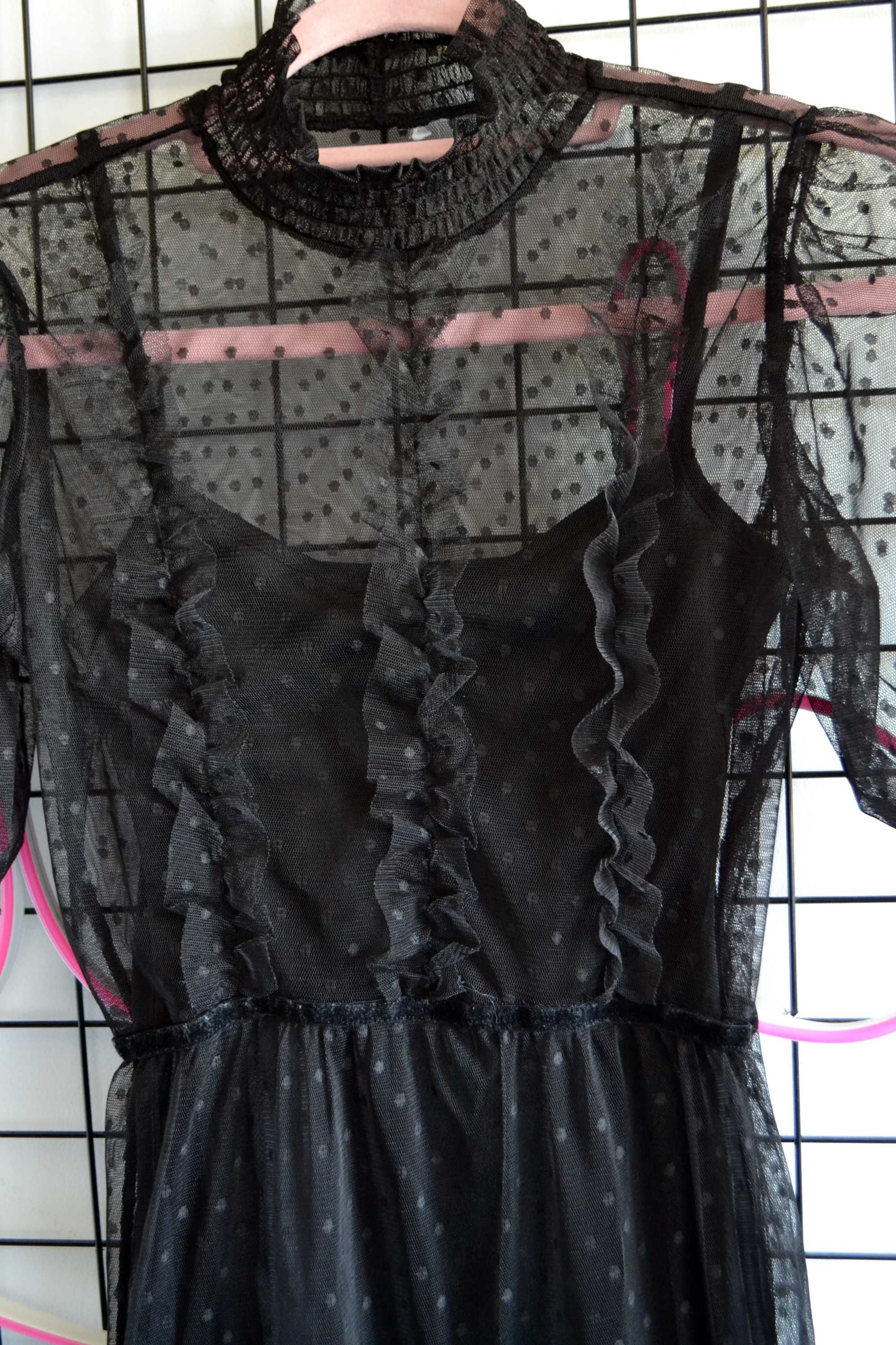 Czarna sukienka koronkowa tiulowa H&M gothic goth rock XXS