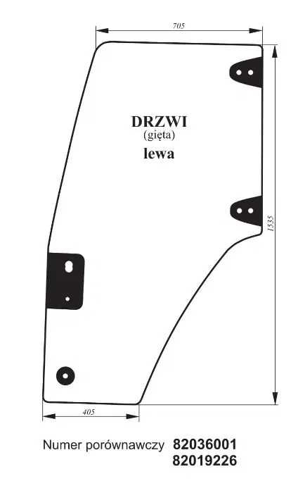 Szyba drzwi CASE MXM120 MXM130 MXM135 MXM140 MXM150 zielona LEWA samon