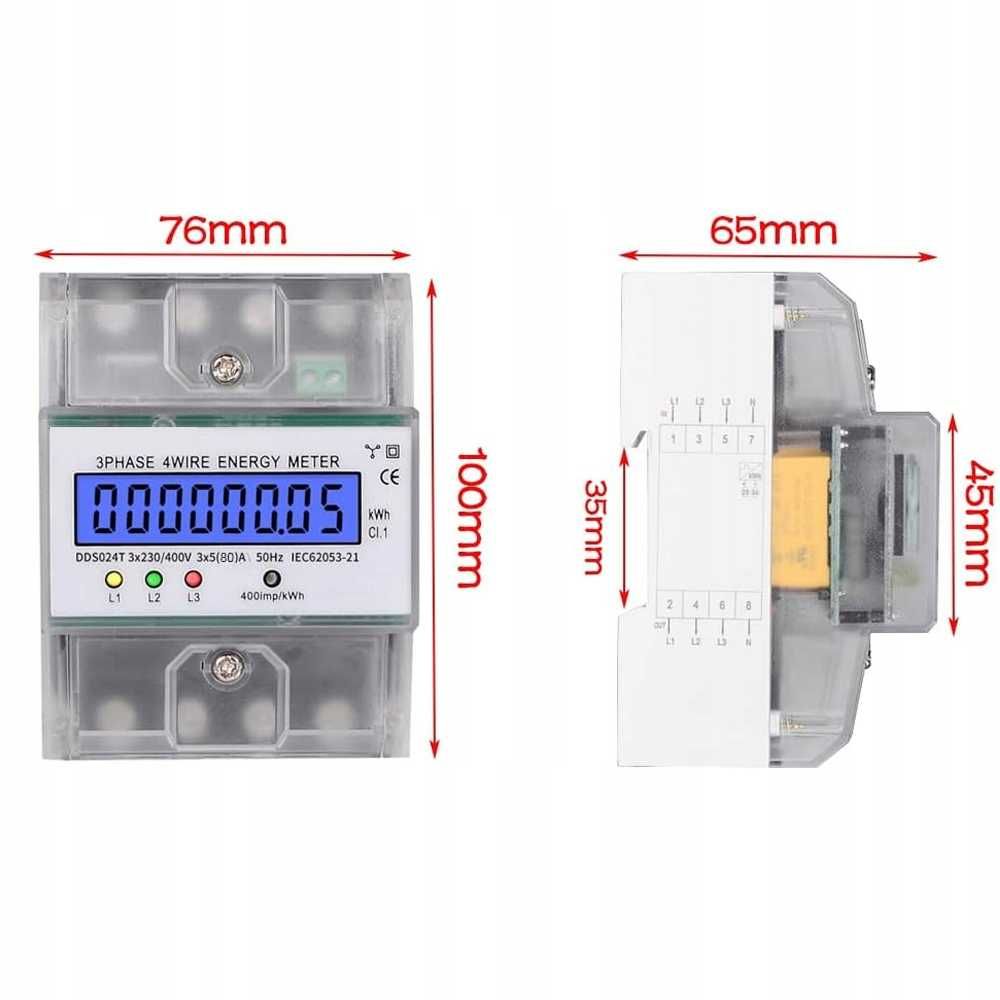 Miernik poboru energii elektrycznej NA SZYNĘ DIN, 3-fazowy.