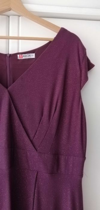 fioletowa śliwkowa brokatowa maksi długa sukienka z brokatem 52 50