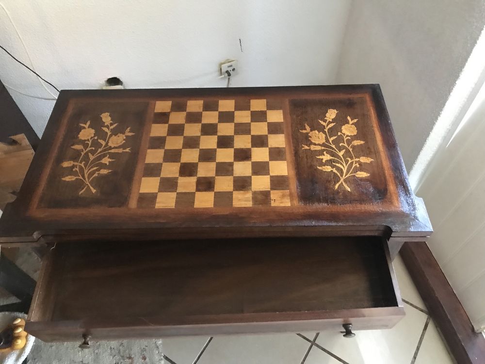 Mesa de jogo, madeira com embutidos dupla face