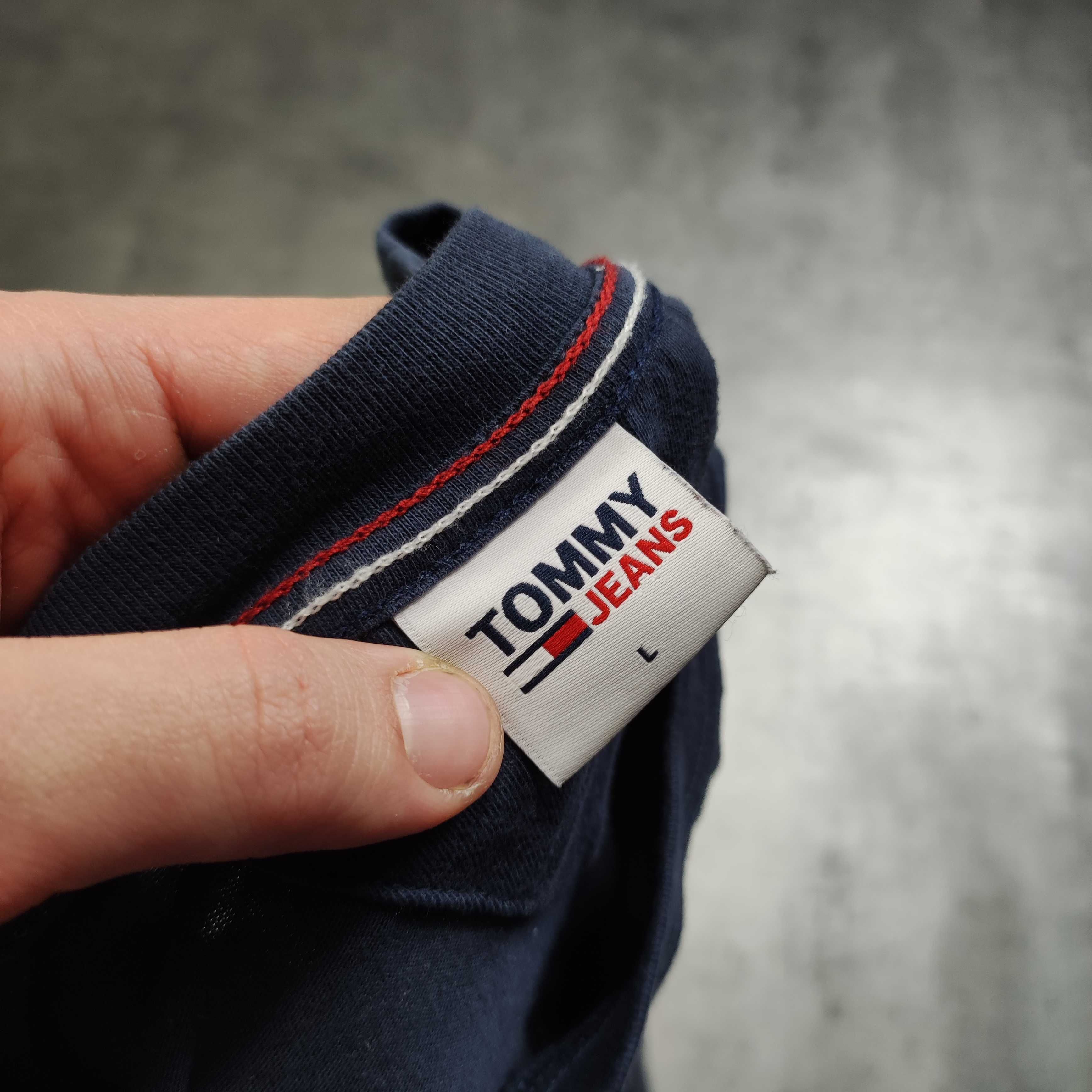 MĘSKA Koszulka Bawełna Granatowa Haft Logo Tommy Hilfiger Jeans Casual