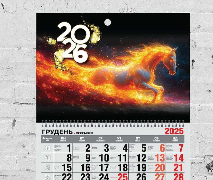 Календар настінний на 2026 рік -  "Рік Вогняного Коня №3"