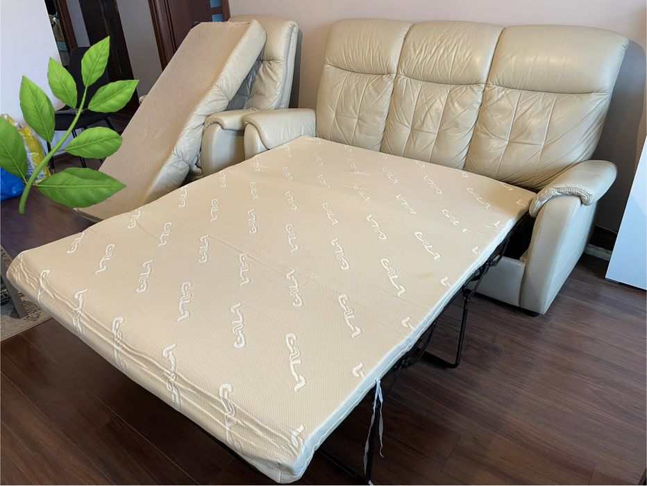 Komplet skórzany: Fotel rozkładany relax i sofa z funkcją spania