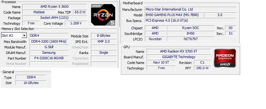 Komputer AMD Ryzen 5 3600 + Rx 5700 XT 16GB Ram 3200MHz