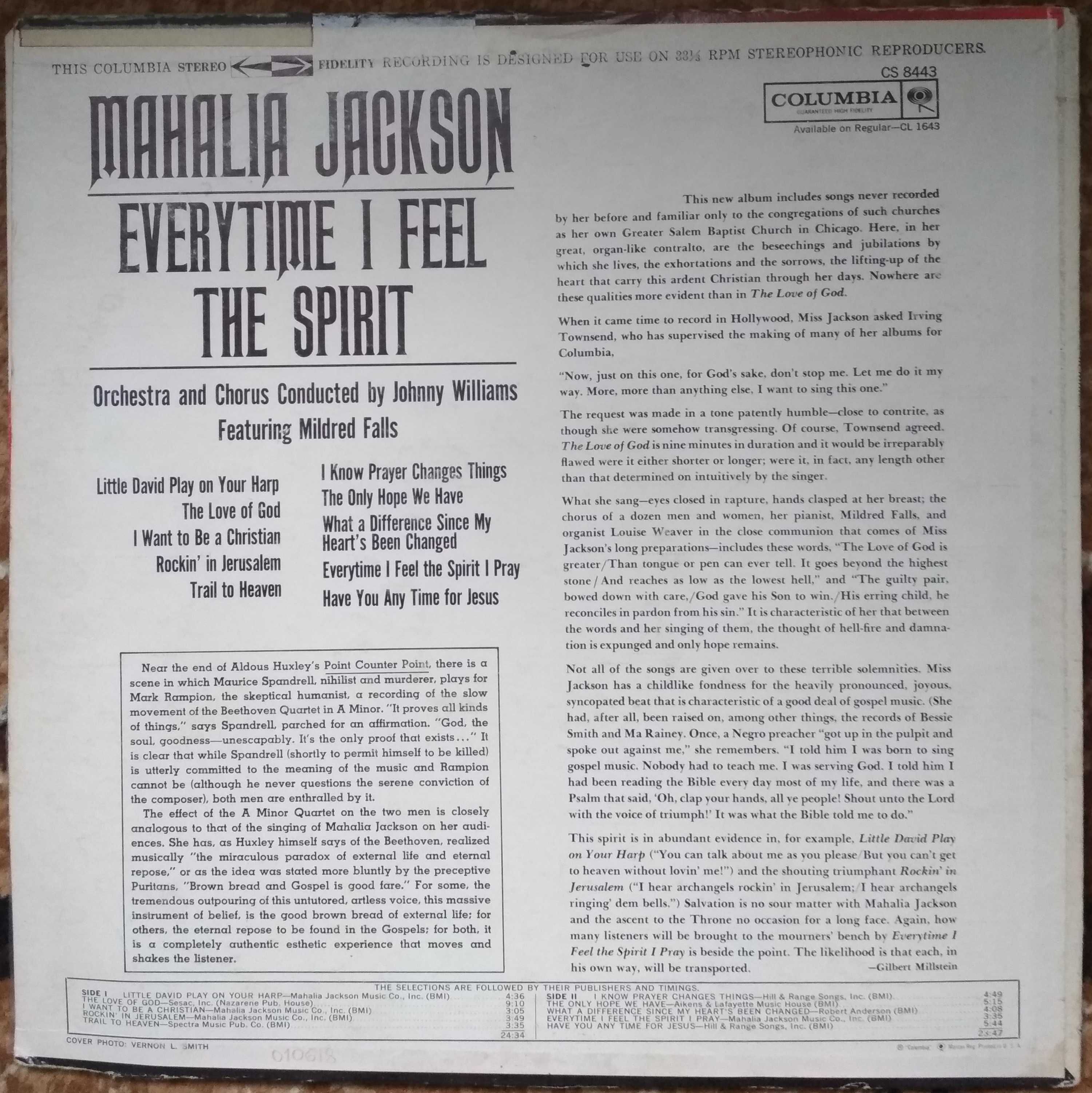 Пластинка Mahalia Jackson – Everytime I Feel The Spirit (1961, Columbi