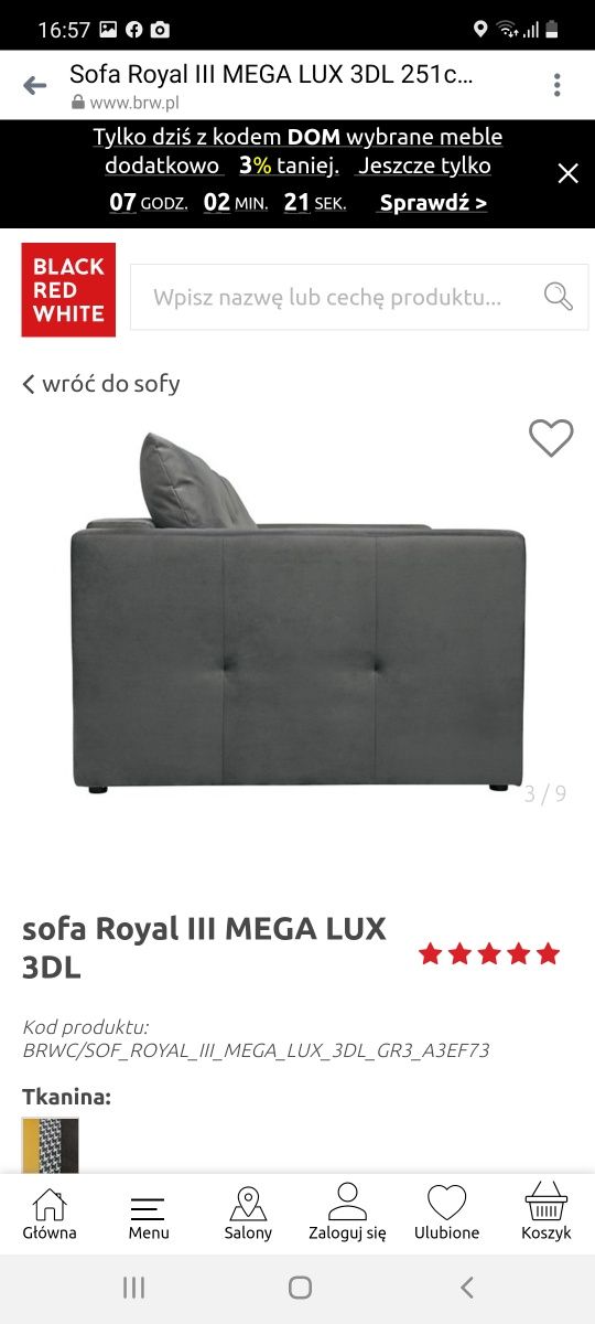 Sofa kanapa Black red White z funkcją spania