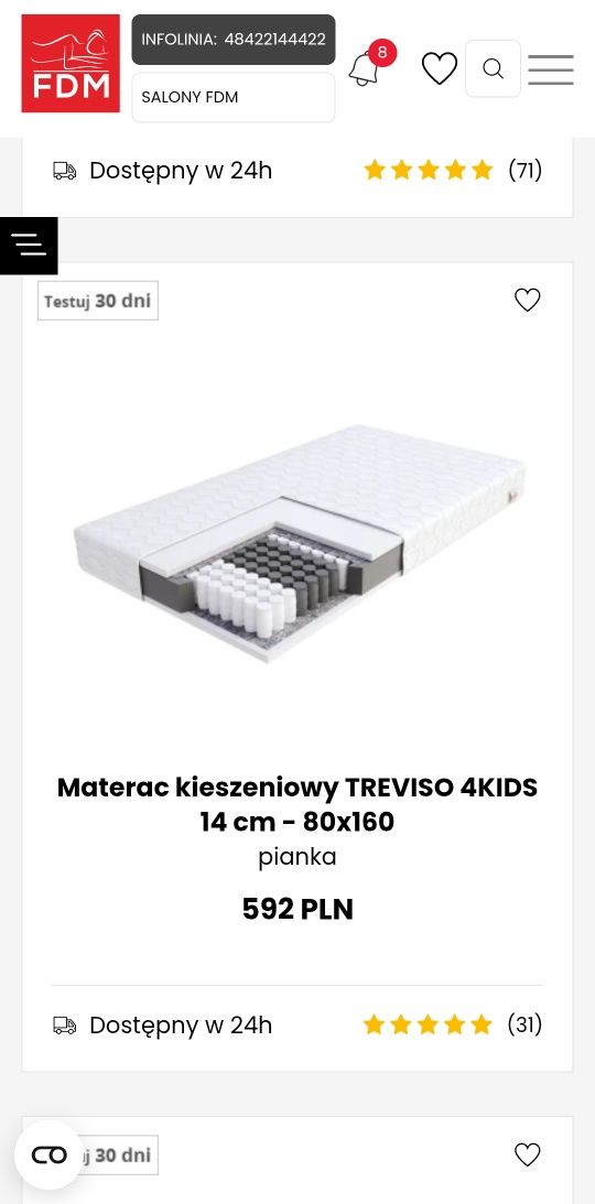Materac 160x80 grubość 15cm