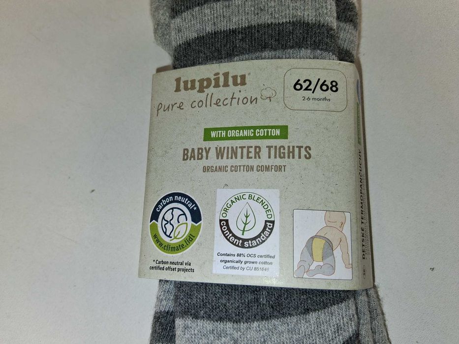 A185 Lupilu Rajstopy Zimowe Niemowlęce Bawełna Organiczna 62/68
