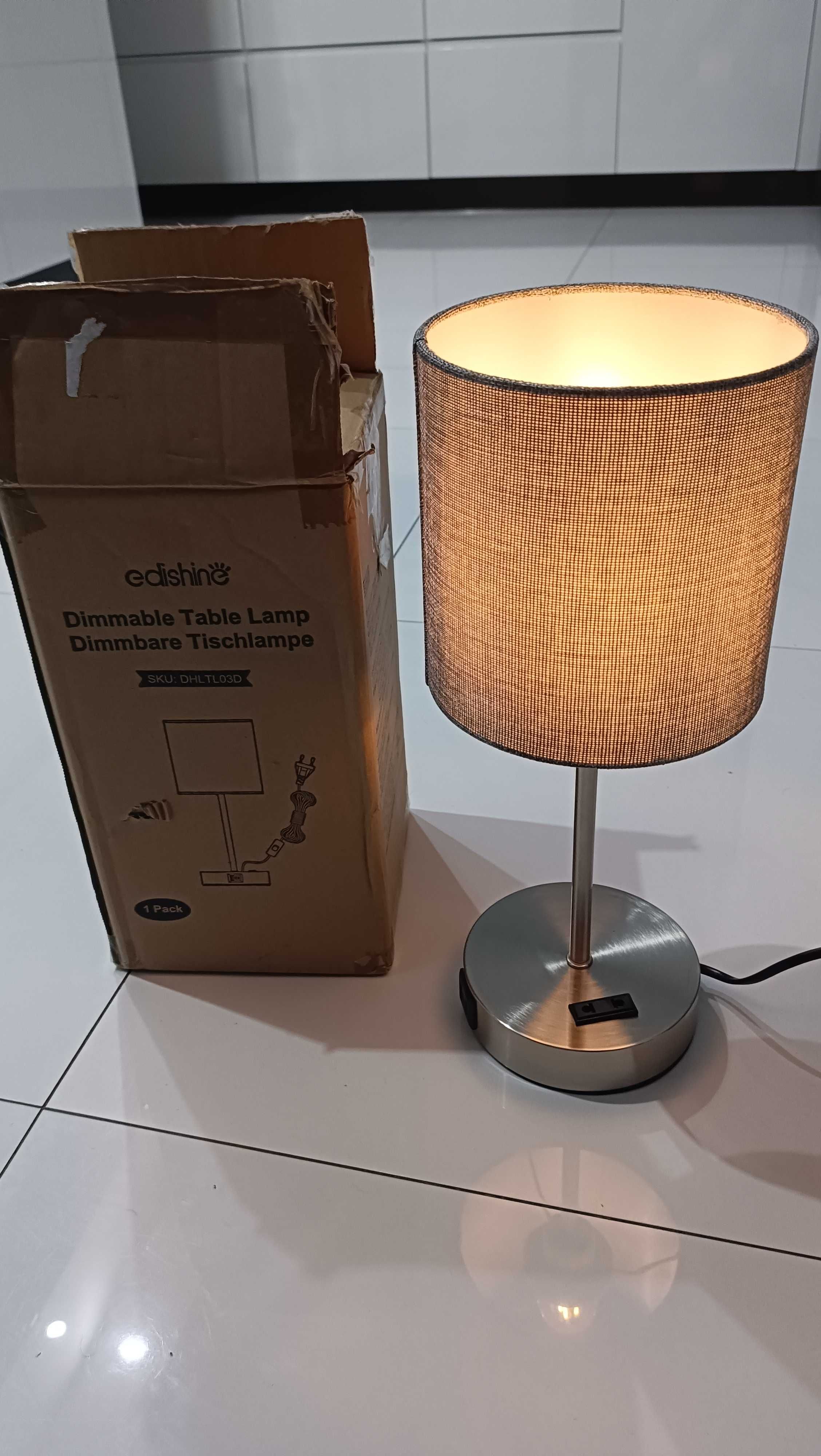 lampka nocna beże i brązu 2 porty usb ładowarka