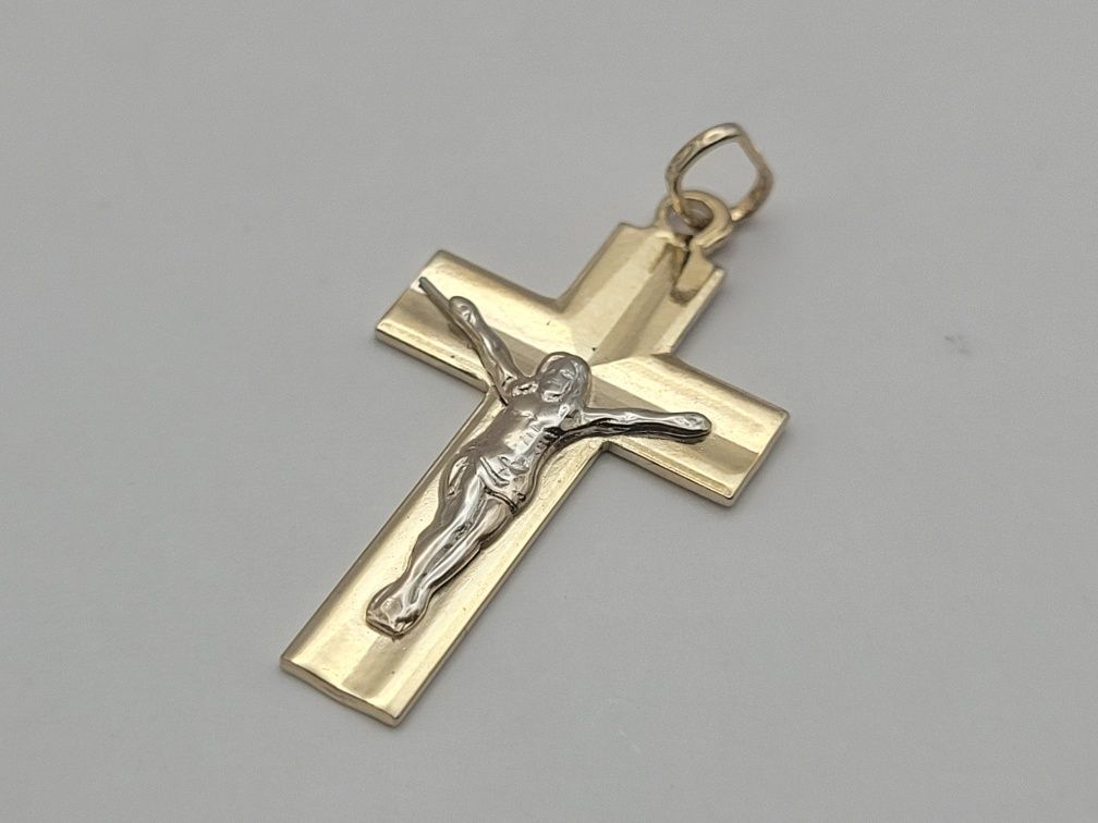 Nowy złoty krzyżyk złoto próby 585, Jezus Chrystus ocechowany