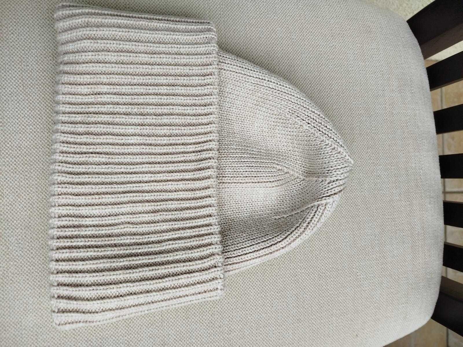 czapka z wełny Merino 100% piaskowa podwójne wywinieciem okazja gruba