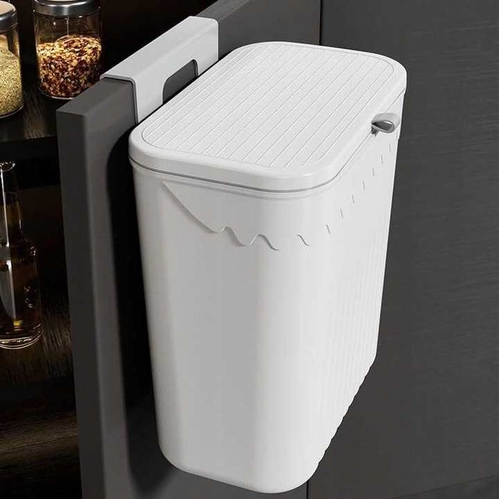 Kosz na śmieci z pokrywką wiszący ścienny bez wiercenia szary 9 l