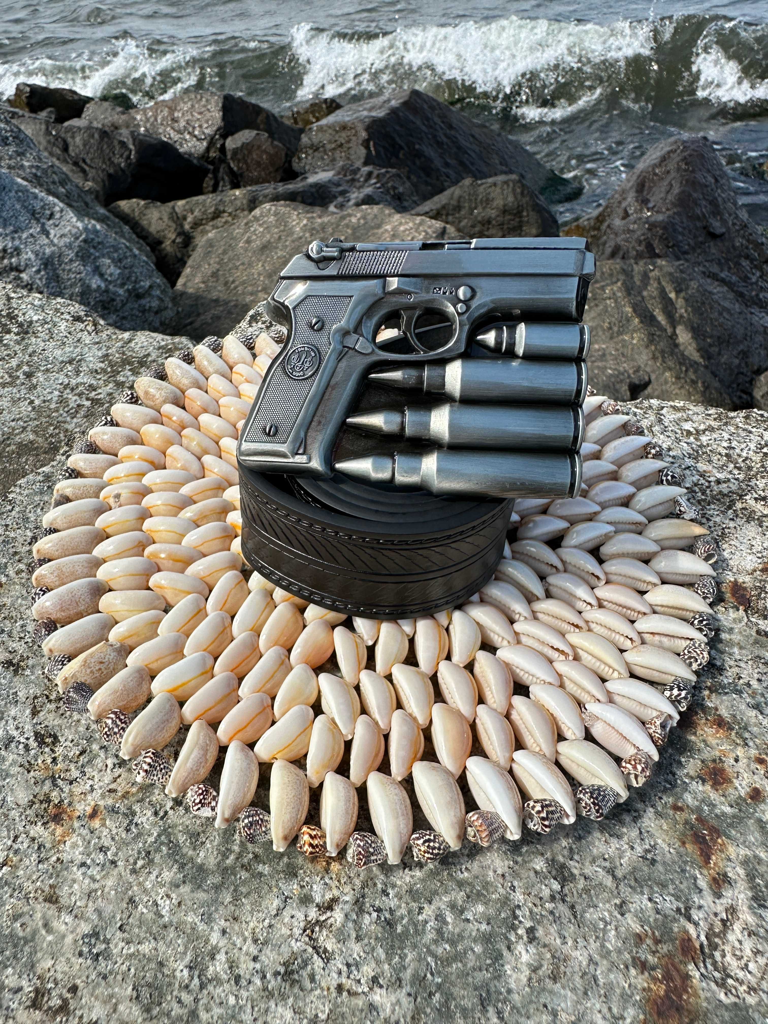 Pasek Skórzany Kowbojski Cowboy Pistolet Bullets Klamra Black Czarny