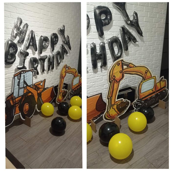 Фотозона на день народження будівельна техніка