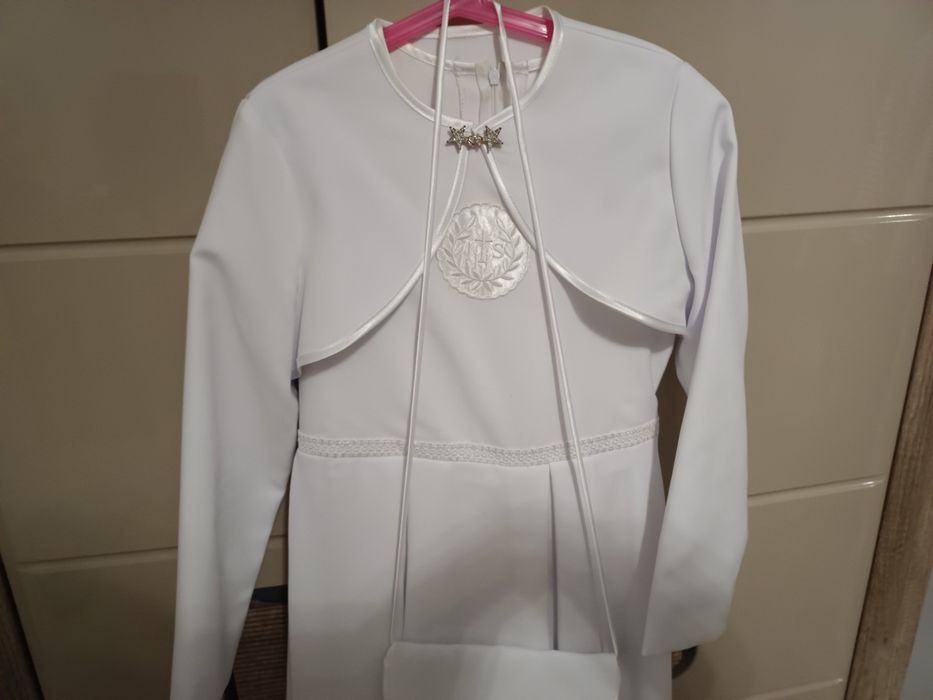 Sukienka komunijna komunia 152-158 bolerko wianek torebka rękawiczki