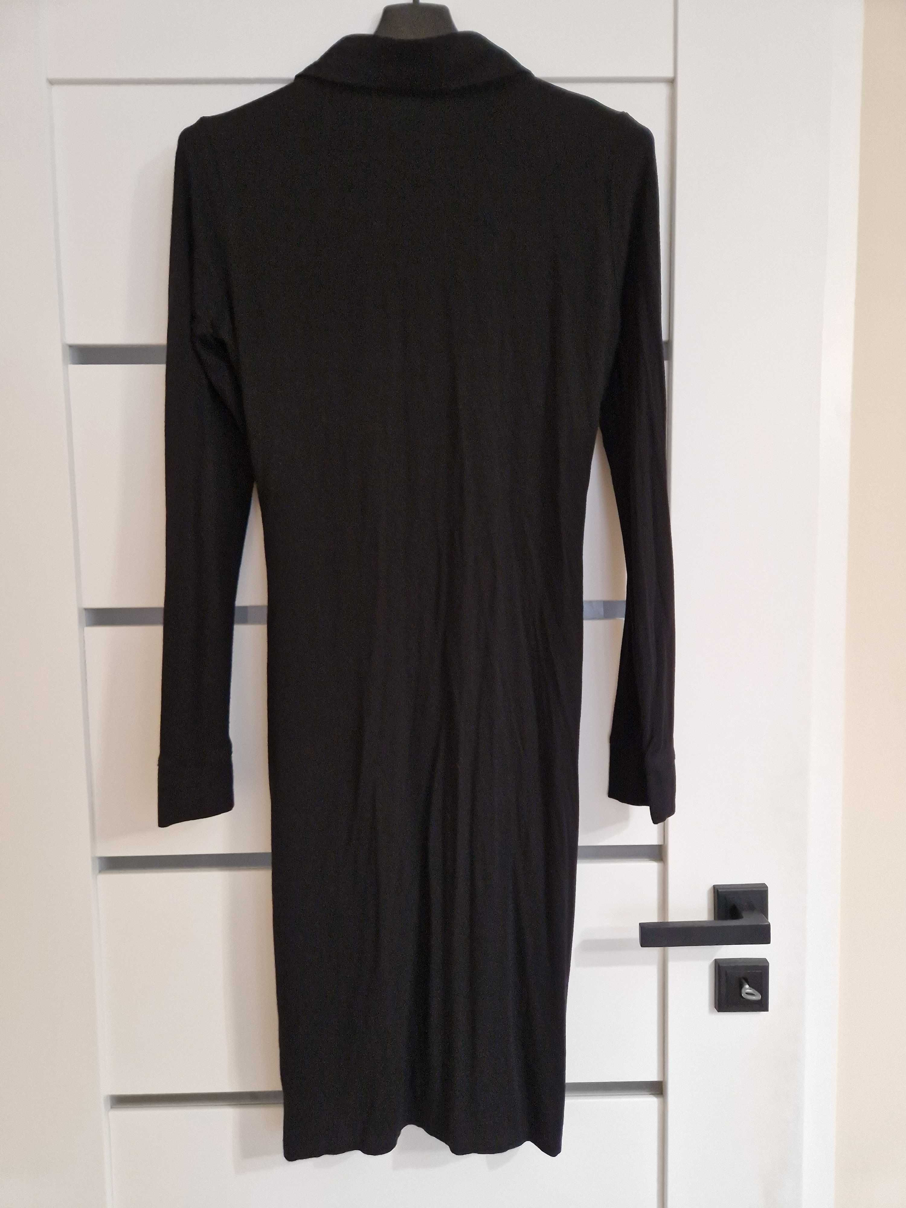 Elegancka czarna koszulowa bawełniana sukienka midi Cocomore