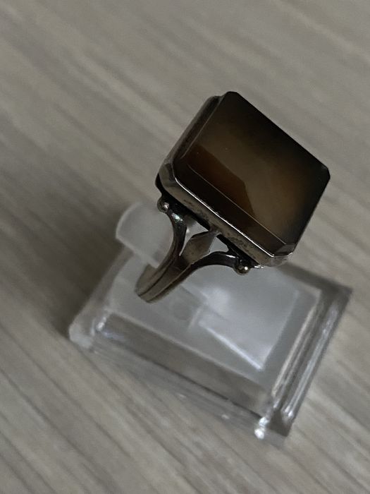 Серебряное кольцо с агатом, СССР, 875 проба, “Русские самоцветы”