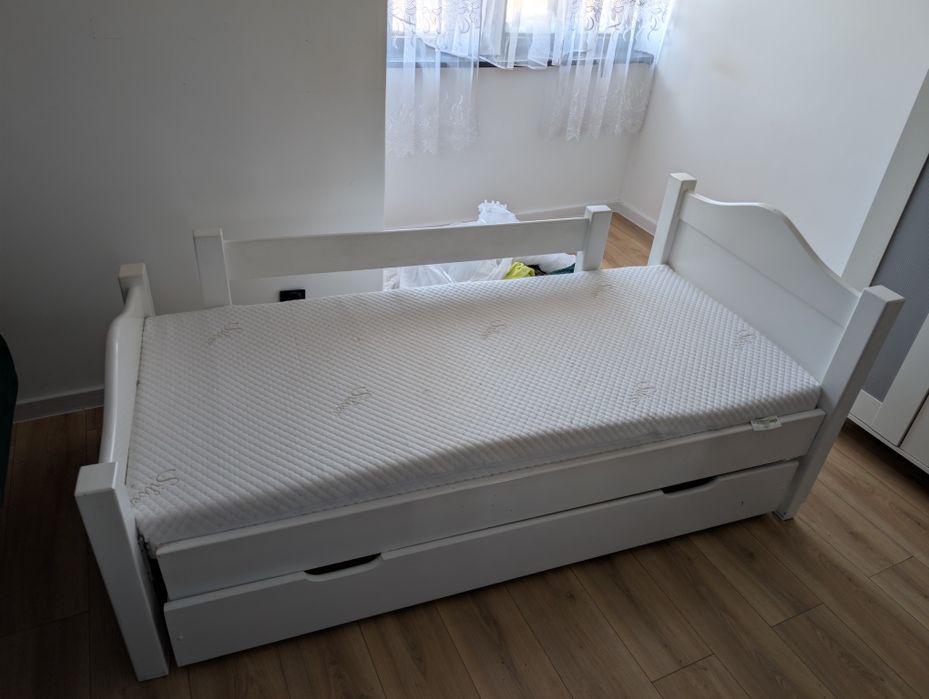 Łóżko dziecięce białe 185x90 z materacem i szufladą