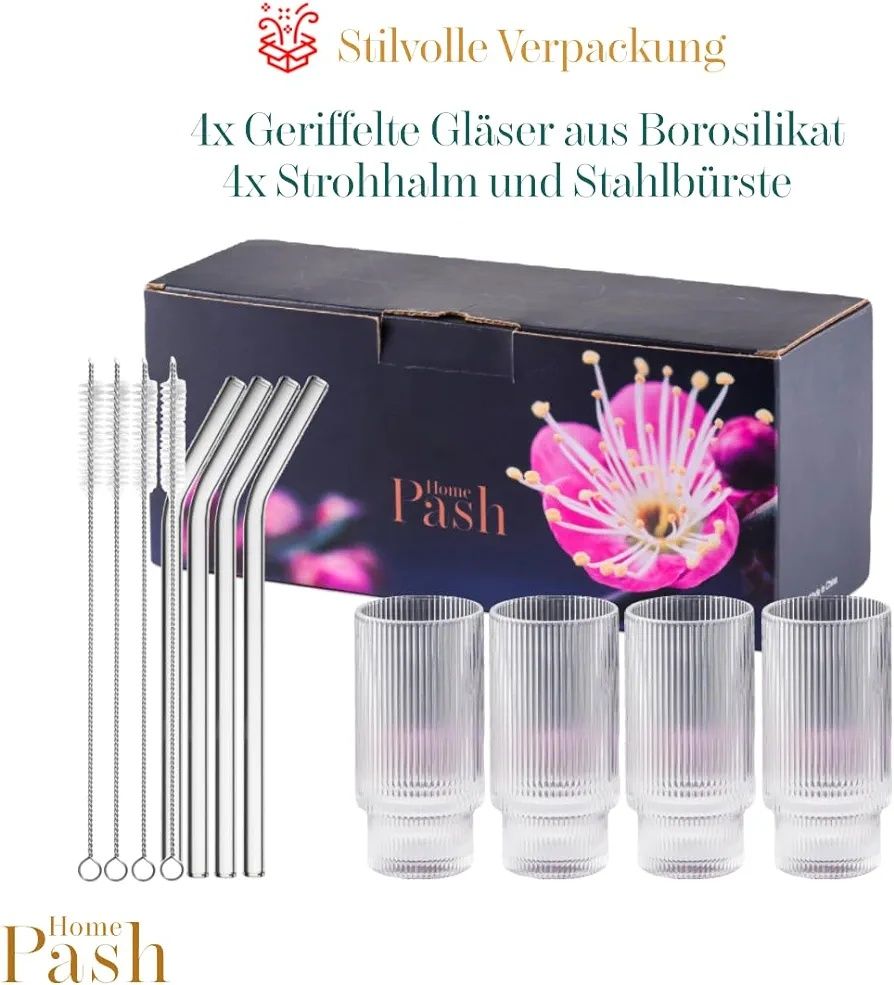 Zestaw 4 Eleganckich Szklanek Żebrowanych, perforowane 310 ml**