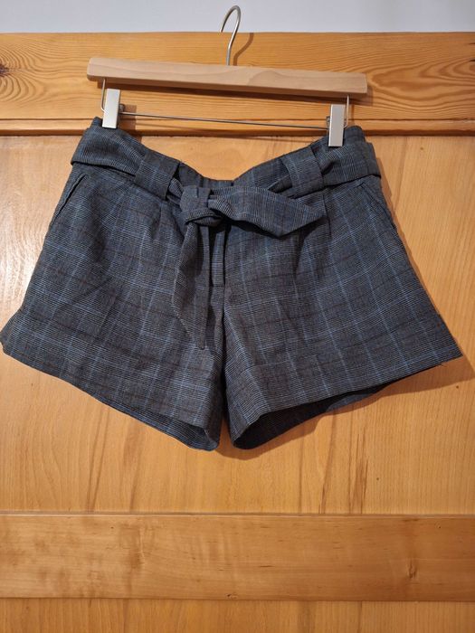 Krótkie spodenki, z paskiem, eleganckie, szorty, krata, Top Shop, r.36