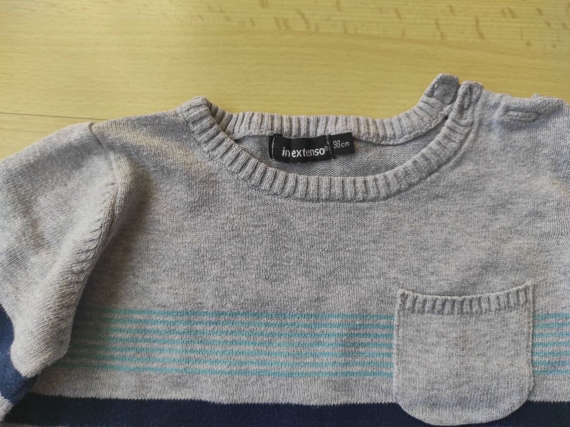 Sweter sweterek chłopięcy 98 in extenso szary paski święta