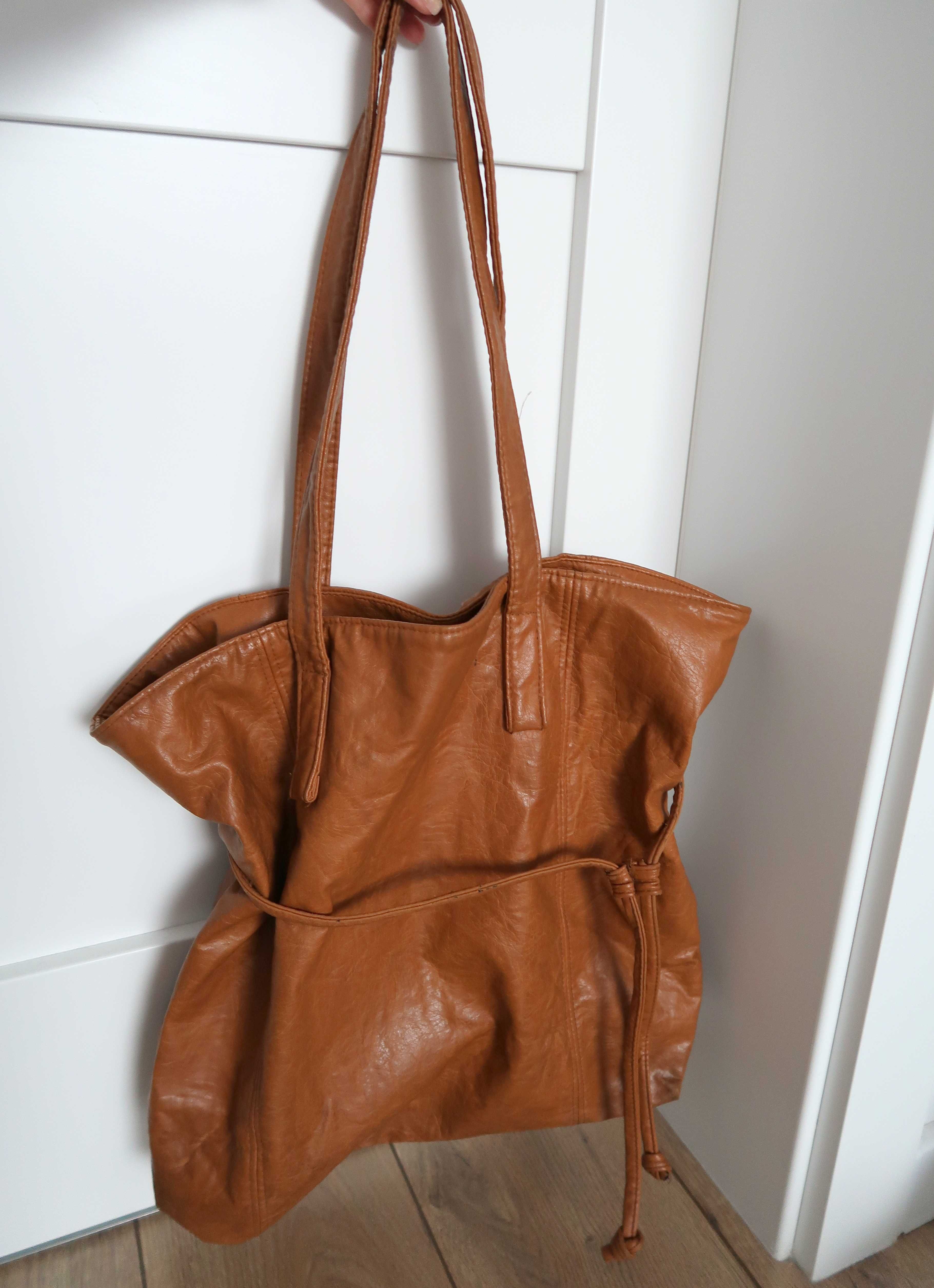 Skórzana duża torba brązowa klasyczna maxi bag