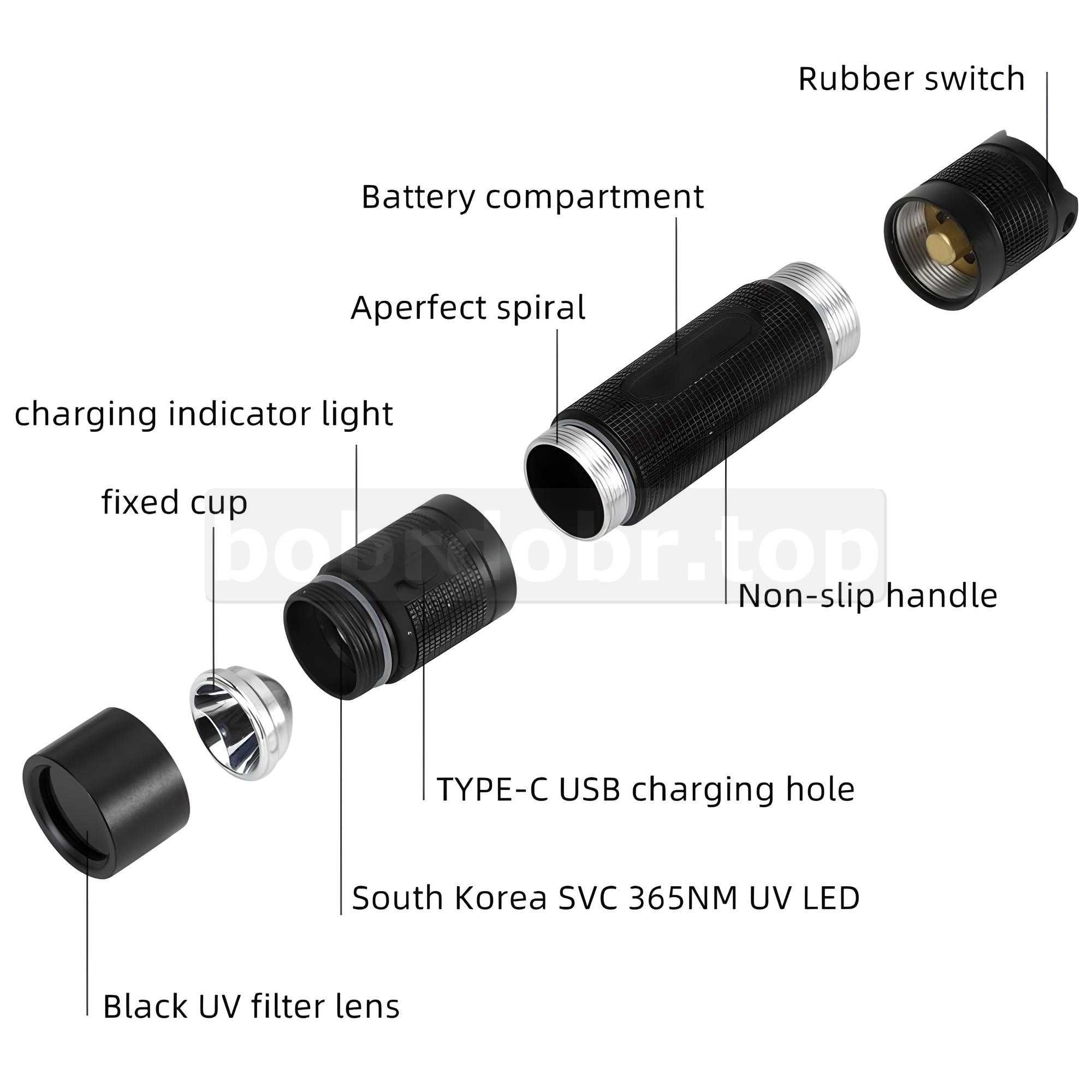 Мощный ультрафиолетовый фонарик аккумуляторный 10W 365нм с Type-C