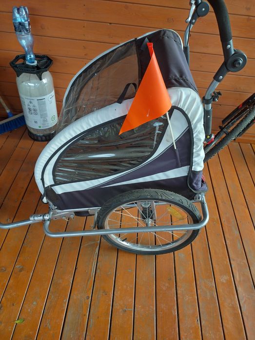 Przyczepka rowerowa 2-osobowa / wózek - kolor czarno-biały