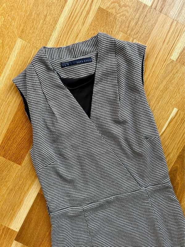 Ołówkowa jesienna sukienka w pepitkę Zara Basic r. XS