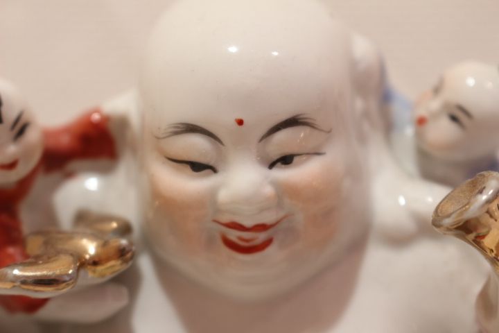 RARO Buda da Fertilidade Porcelana Chinesa 5 crianças Marcado 14