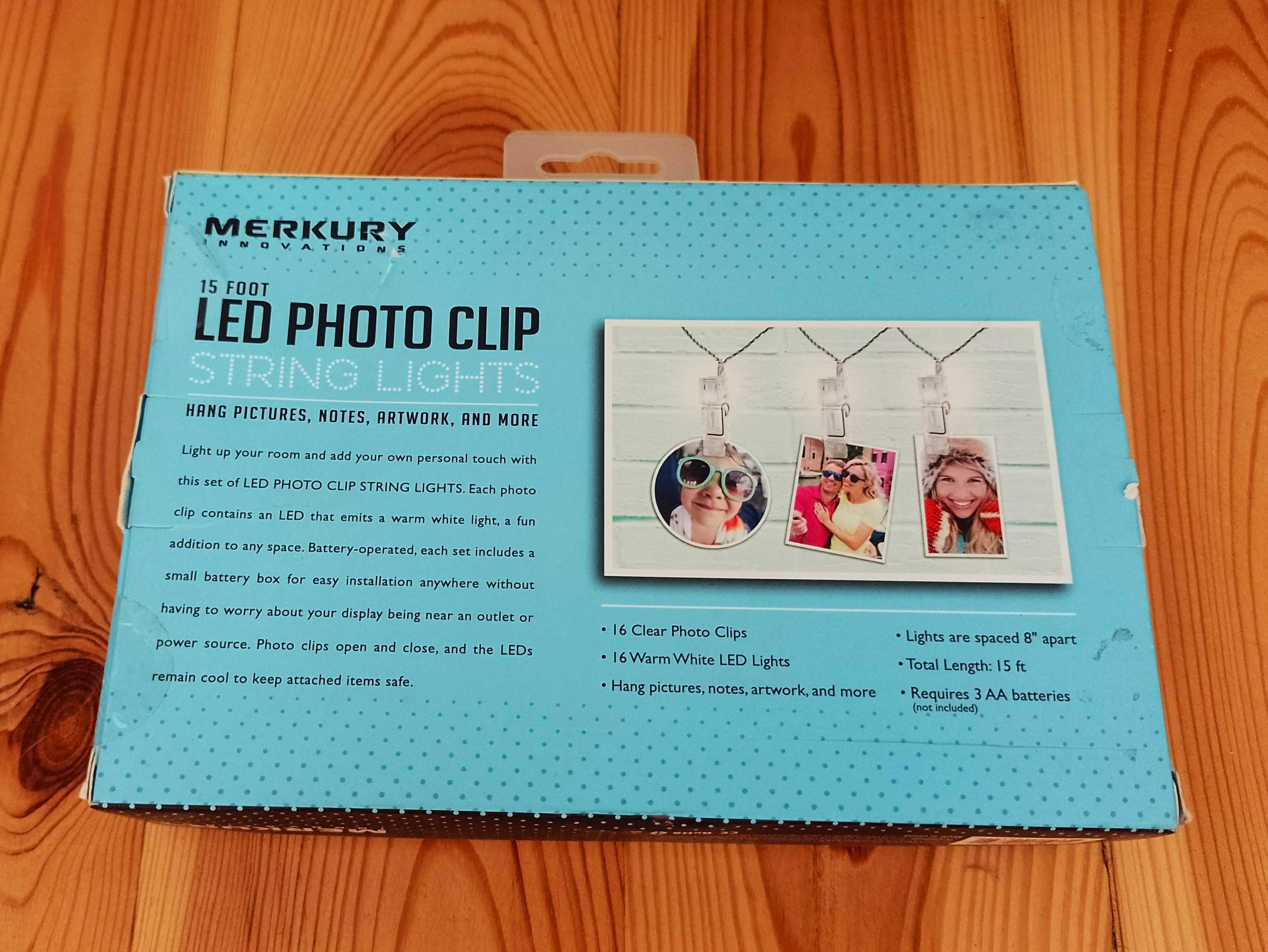 Lampki LED z klipsami na zdjęcia – 16 klipsów, 4,5 m – nowe!