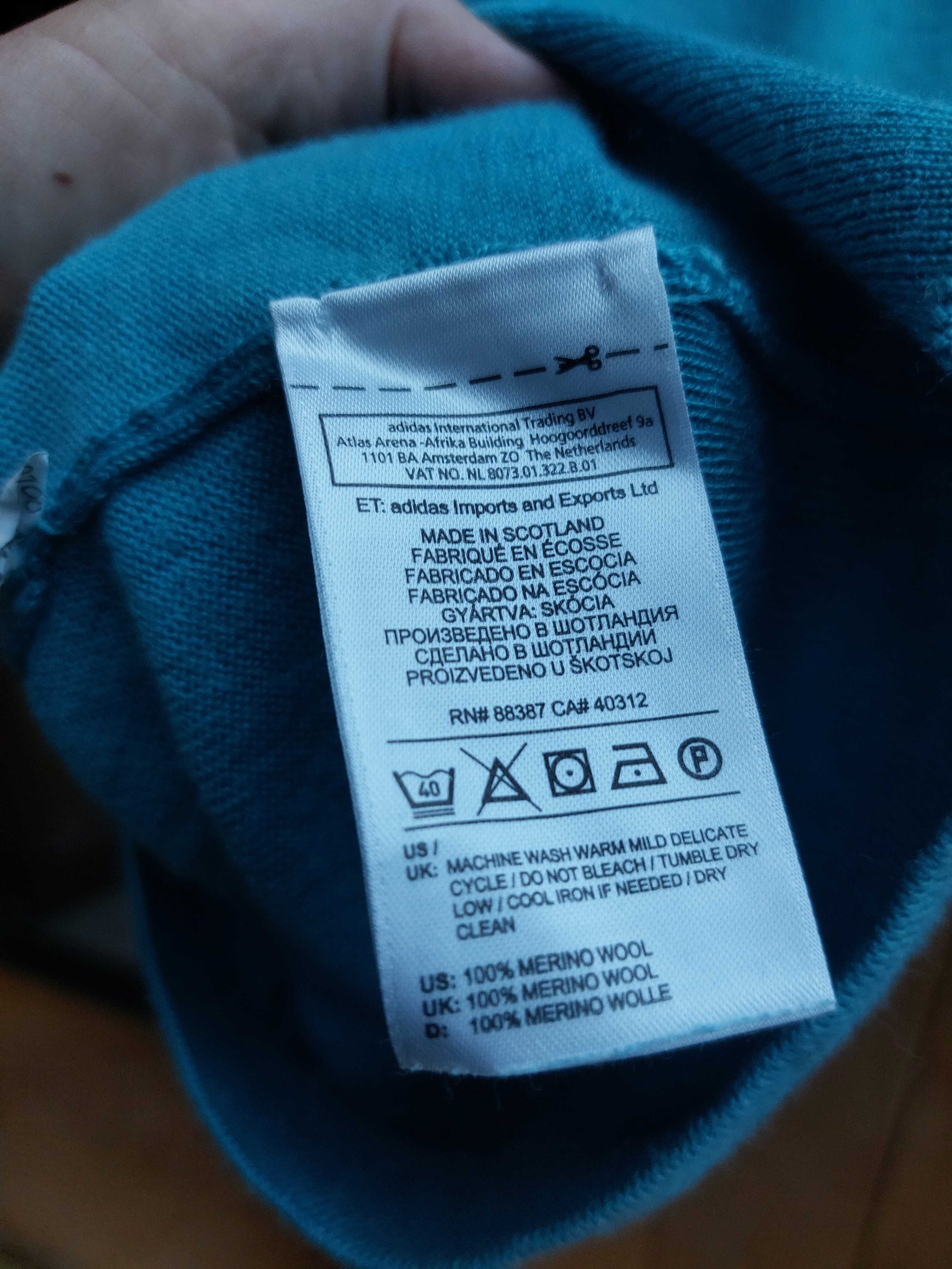 niebieski błękitny sweter Ashworth wełna merino 100% Scotland wełniany