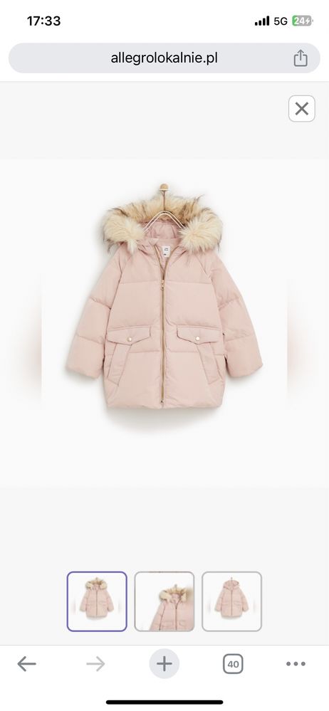 Kurtka puchowa Zara Kids r.140 pudrowy róż