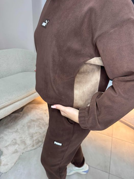 НА ЗИМУ! Жіночий теплий костюм фліс-велюр S-L шоколад графіт білий