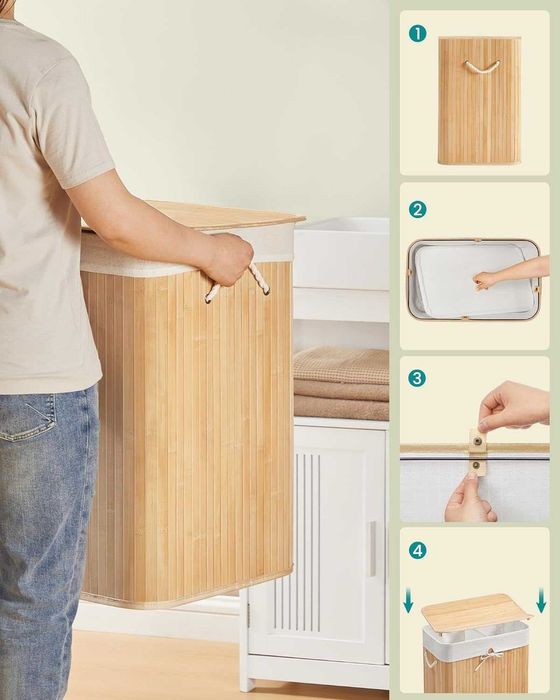 Kosz na pranie 100L 2 komory, składany z pokrywą, wyjmowany worek