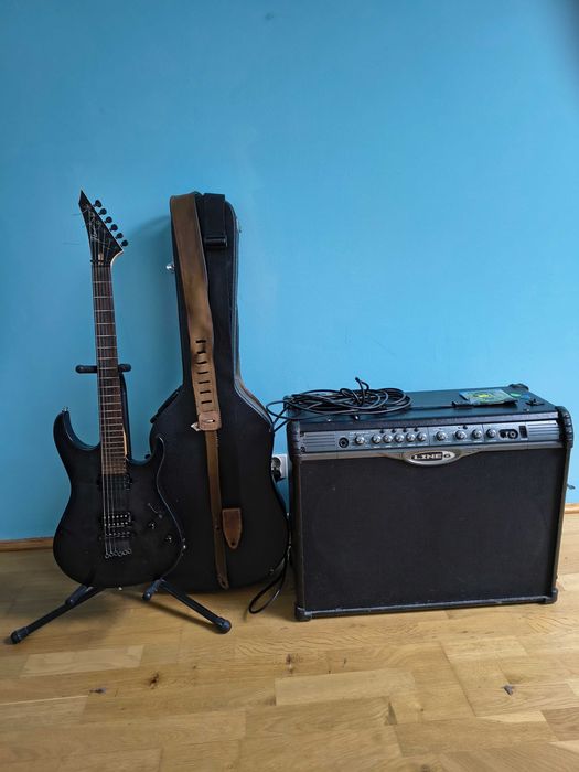 Gitara elektryczna Mayones Flame oraz wzmacniacz LINE 6 Spider II