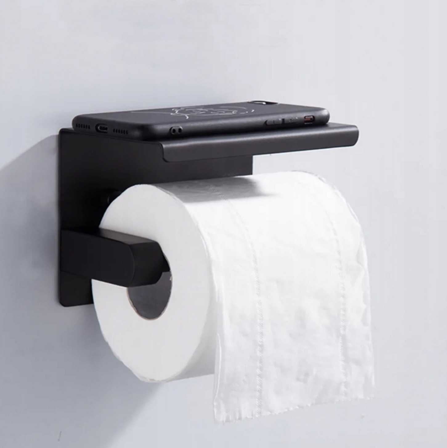 Uchwyt na papier toaletowy z półką wieszak metalowy do WC