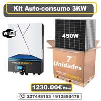 Kit Solar Autoconsumo 3000W – 7 Paineis de 450W + Inversor 3KW Wifi