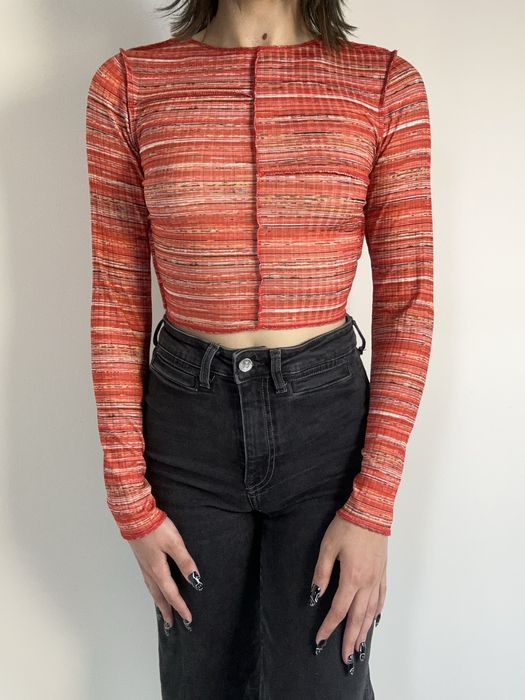 Czerwony prążkowany crop top rozm. XS PrettyLittleThing