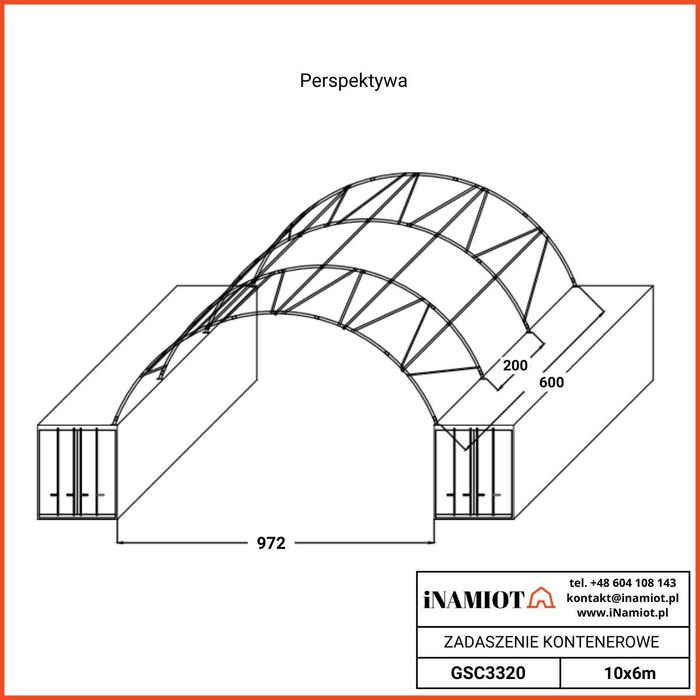 Zadaszenie kontenerowe 10x6 na blokach bet. PVC 900g, boks na kruszywa