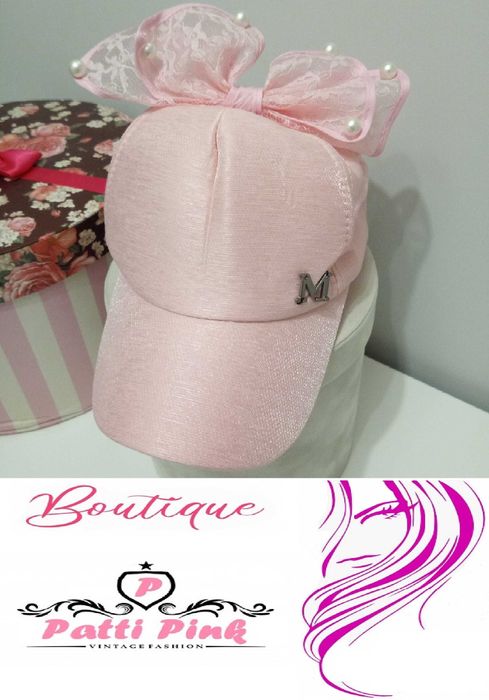 czapka czapeczka z daszkiem w kolorze różowym z kokardą