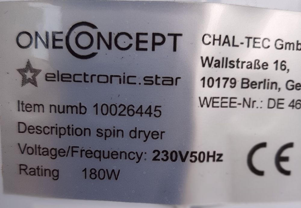 Центрифуга сушильная OneConcept MNW3-WS-3500
