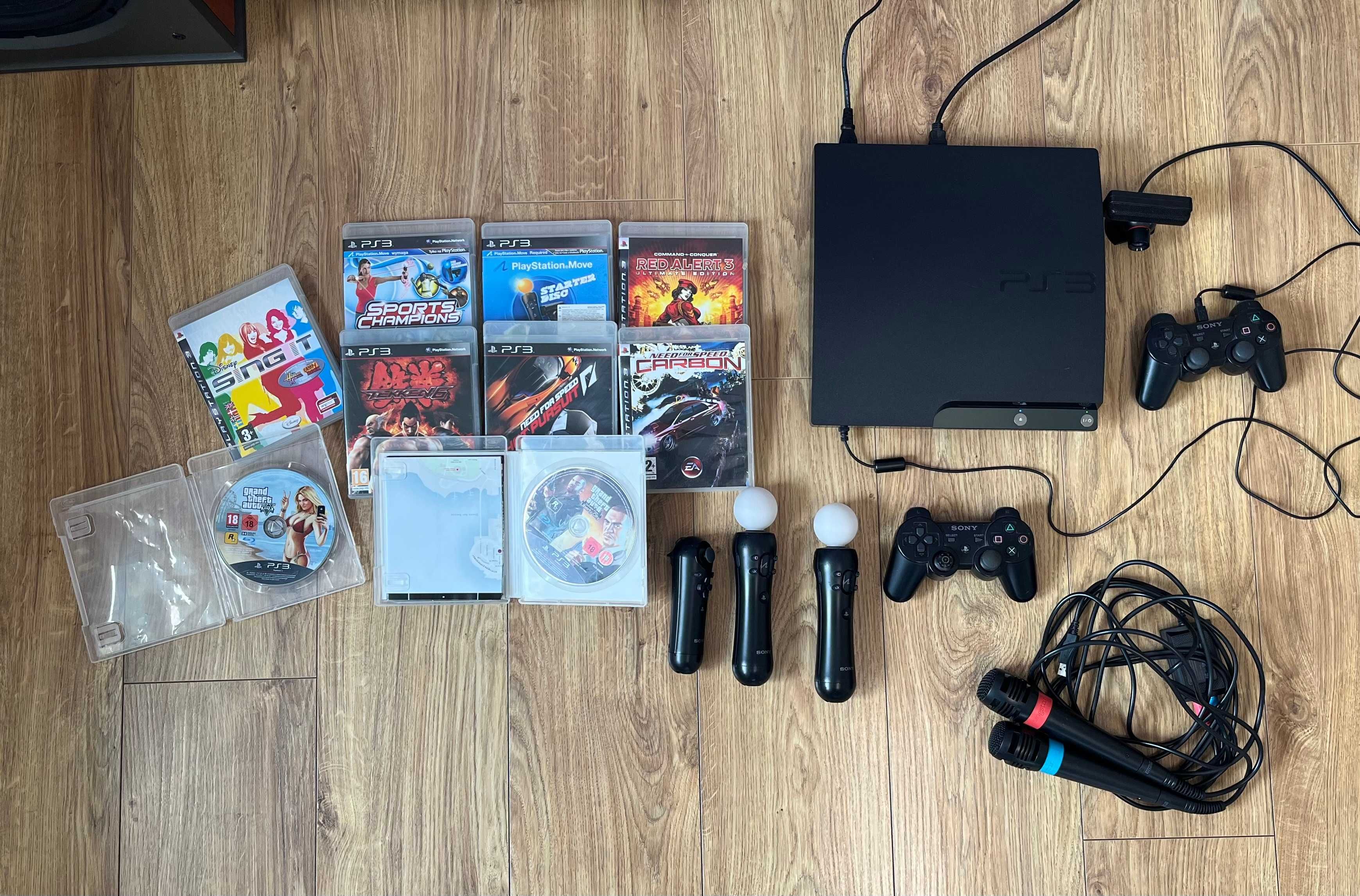PlayStation 3 Slim MEGA ZESTAW, kamera, mikrofony, gry