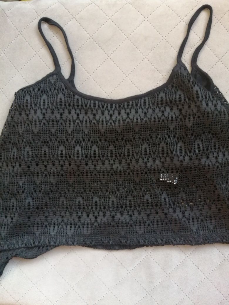 Crop Top Bershka czarny r. S koronka